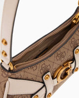 Guess Mintha Mini Top Zip Shoulder Bag Omuz Çantası Latte Logo / Stone
