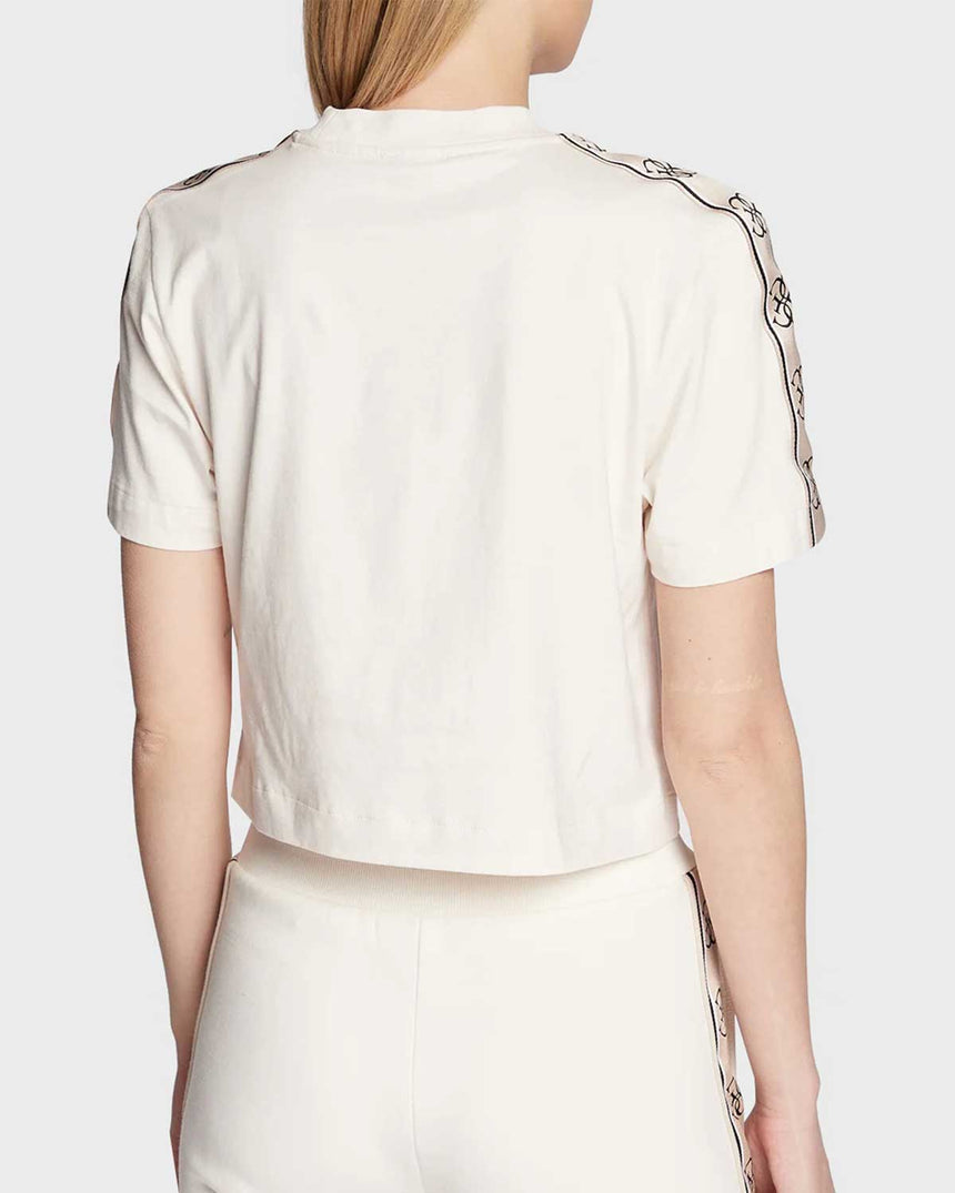 Guess Logo Şeritli Bisiktlet Yaka Tshirt Ocean Salt