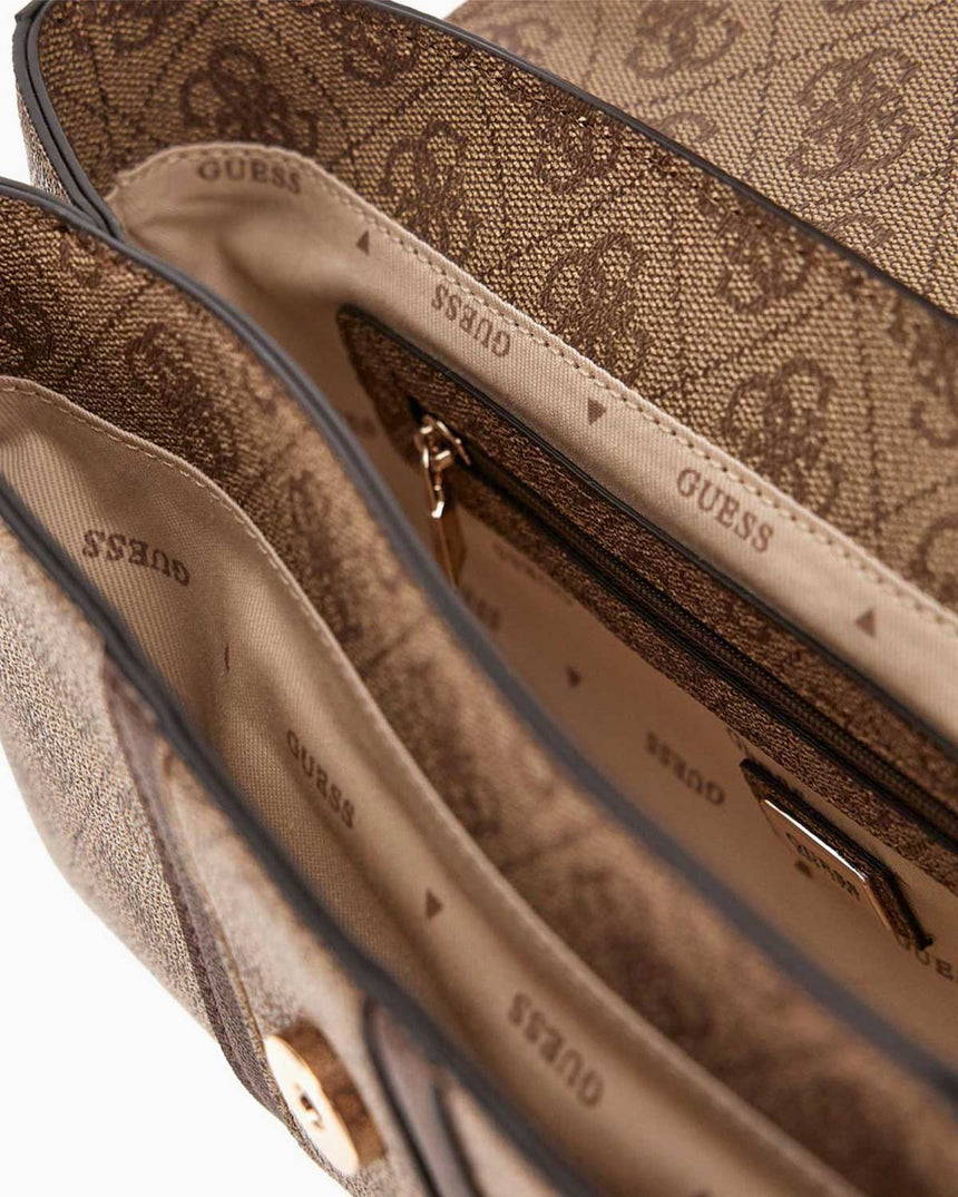Guess Noreen Convertible Monogram Çapraz Askılı Çanta Latte Logo / Brown