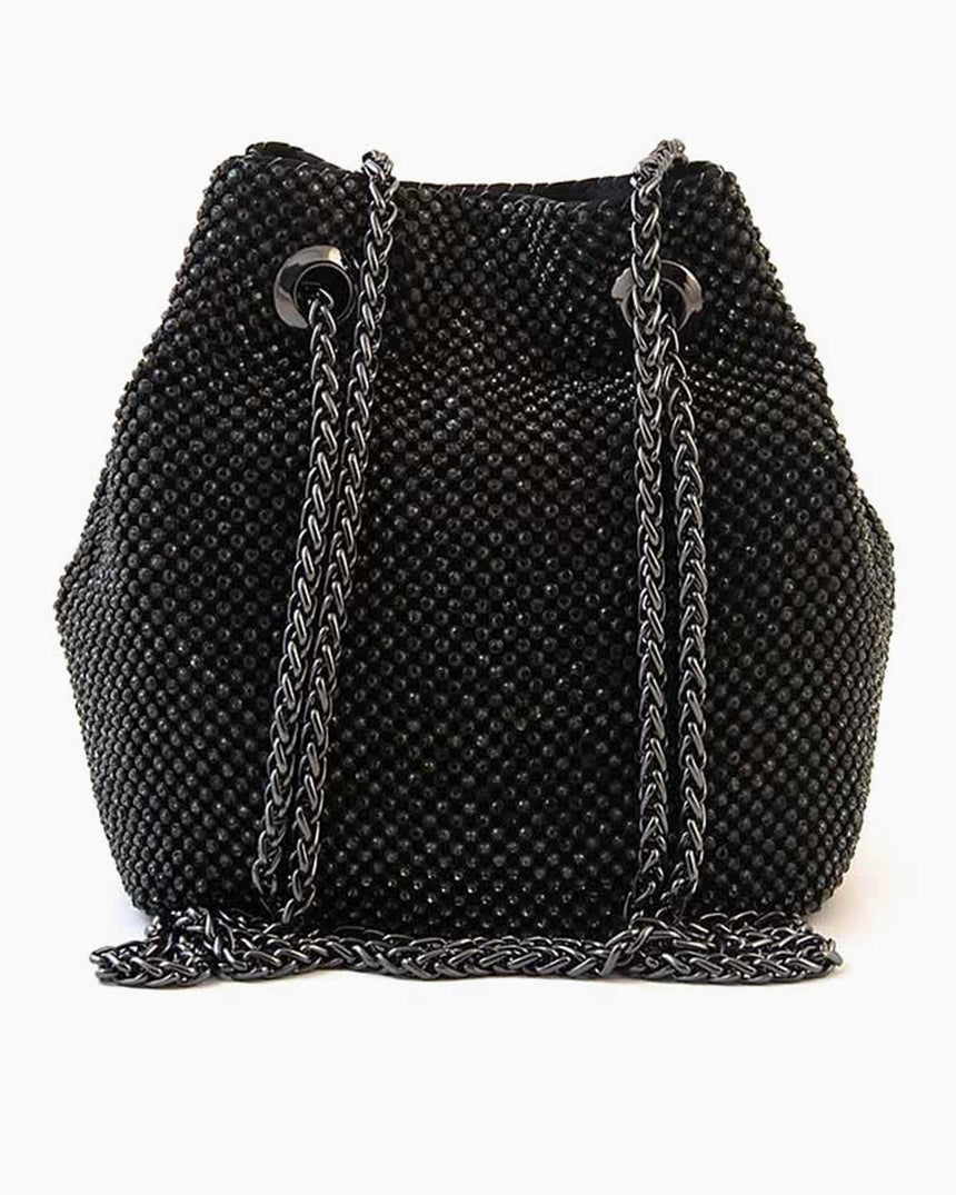 Guess Lua Pouch Taş Detaylı Büzgülü El Çantası Black