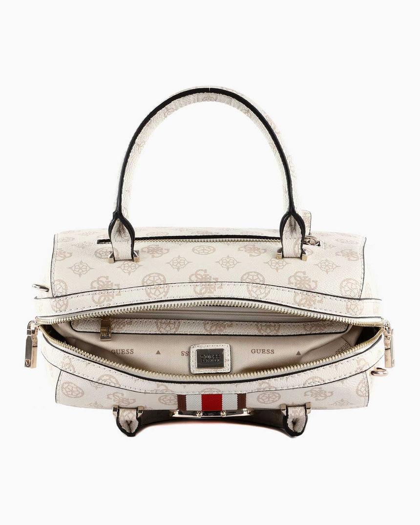 Guess Nelka Box Satchel Speedy El Çantası Cream Logo