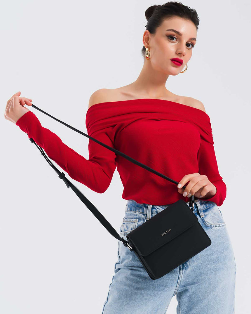 Nautica Mıknatıs Kapaklı Çapraz Askılı Çanta Siyah