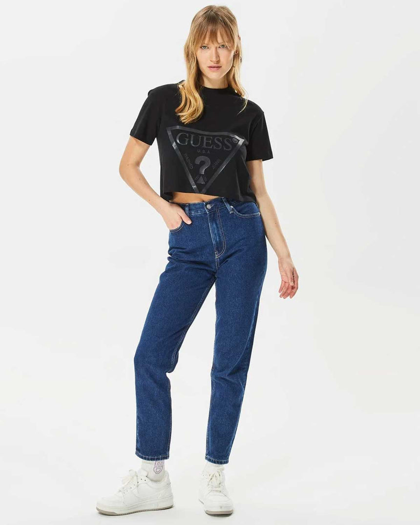 Guess Adele Logolu Crop Tshirt Jet Black A996
