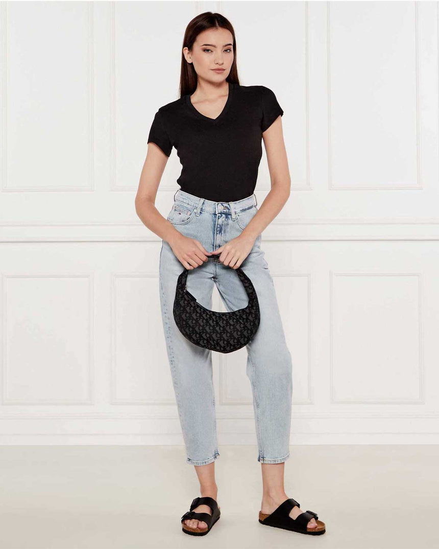 Calvin Klein Monogram Desenli Sıkıştırılmış Kadın Omuz Çantası Black