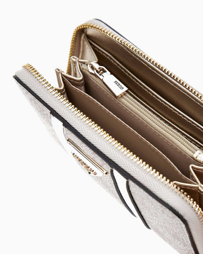 Guess Noreen Slg Medium Monogram Desenli Cüzdan Dove Logo