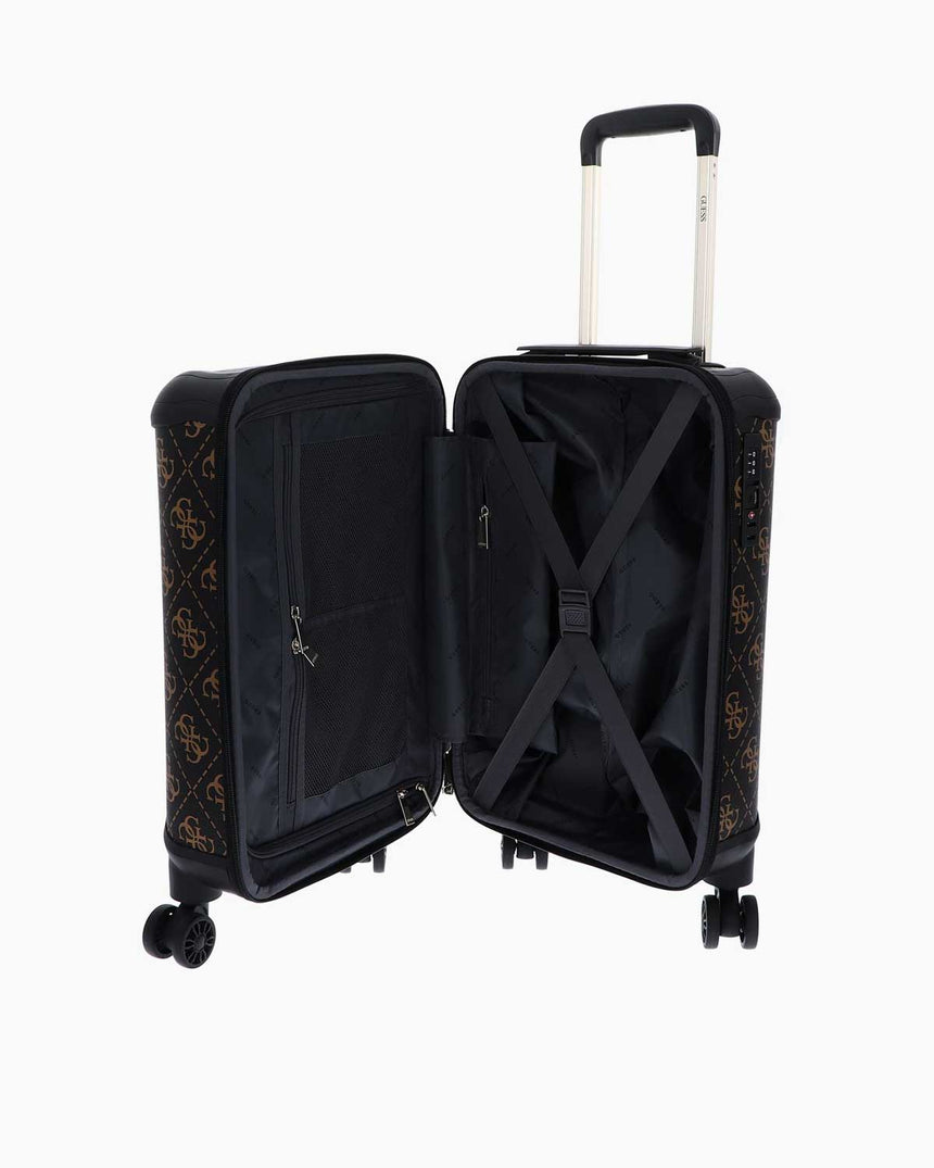 Guess Berta Travel Monogram Orta Boy Valiz Brown Logo