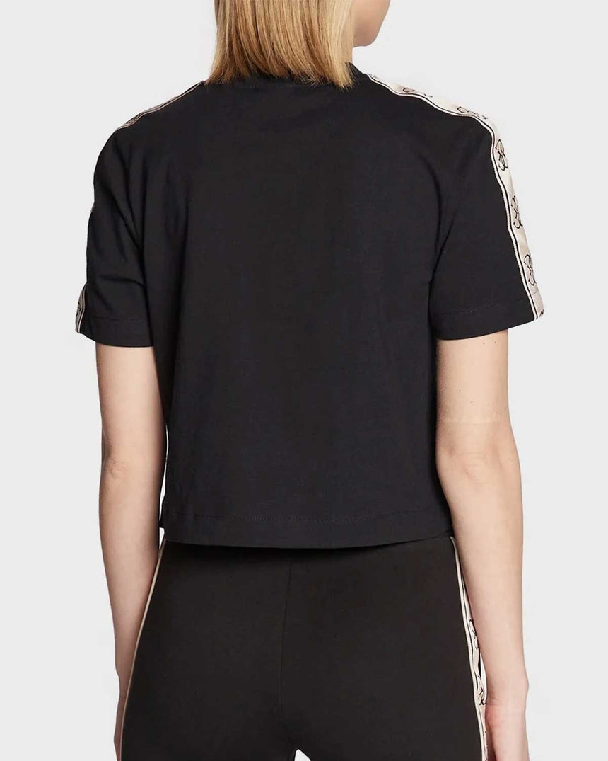 Guess Logo Şeritli Bisiktlet Yaka Tshirt Jet Black