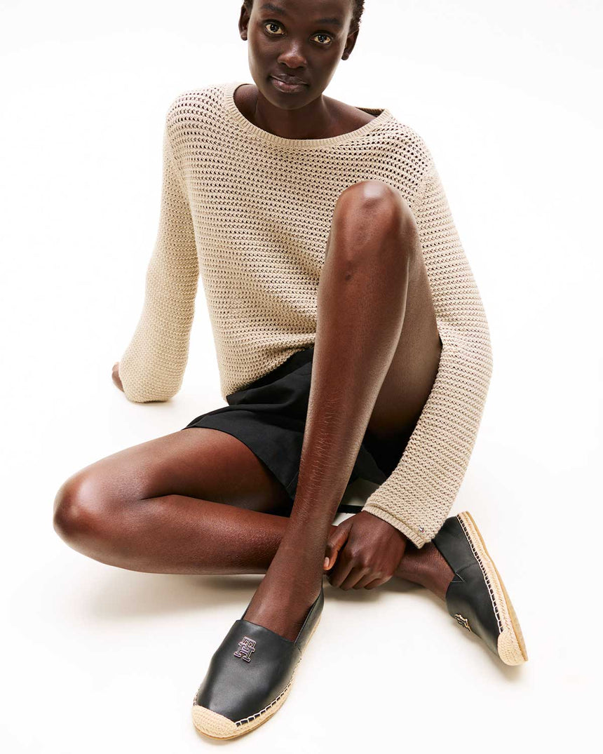 Tommy Hilfiger Logo Leather Espadrilles Ayakkabı Black