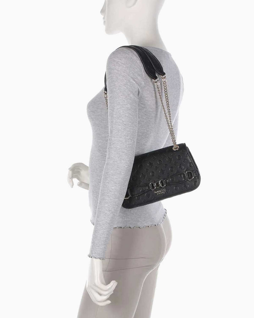 Guess Arlena Convertible Flap Omuz Çantası Black Logo