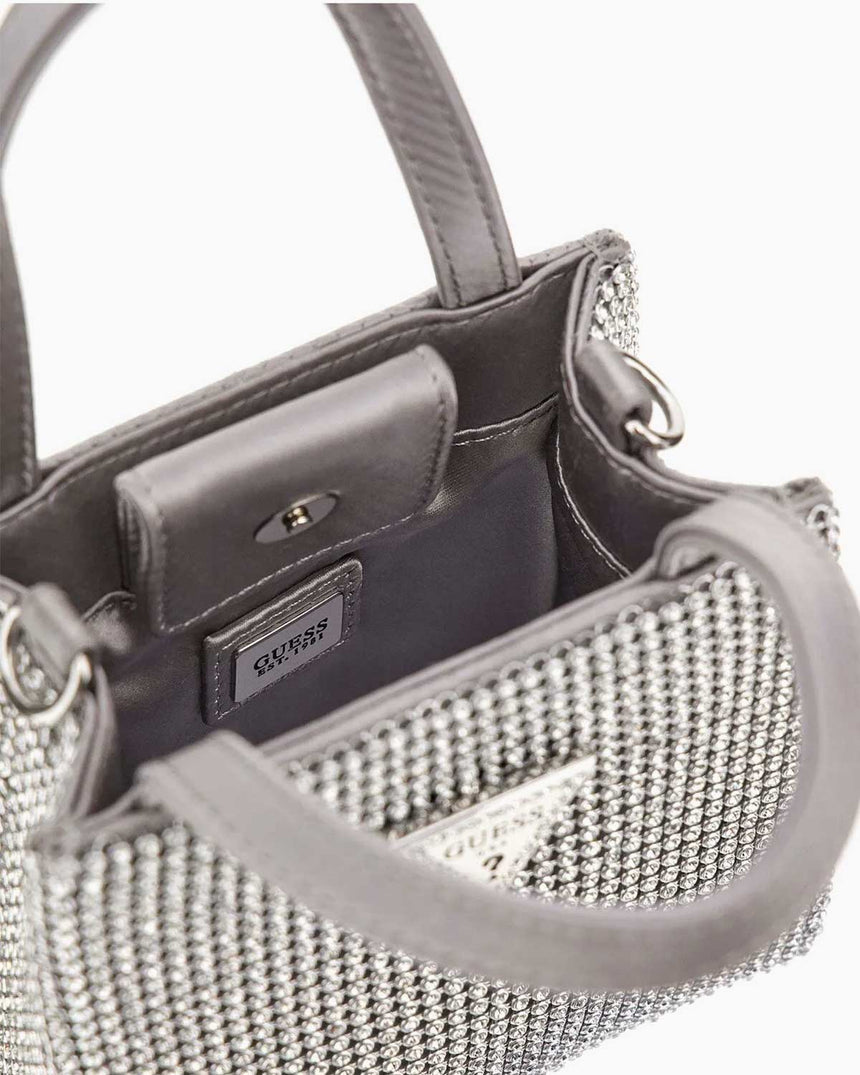 Guess Lua Mini Tote Taşlı El Çantası Silver