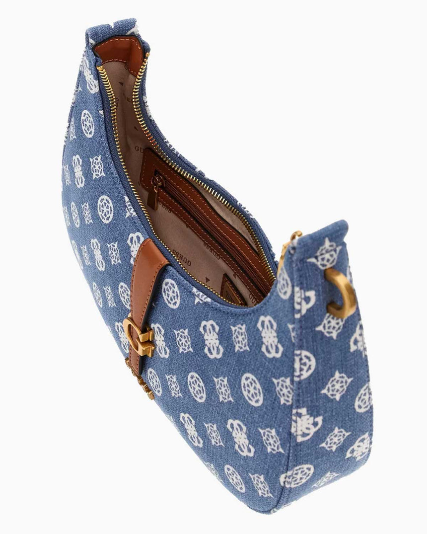 Guess Kuba Top Zip Shoulder Bag Omuz Çantası Denim Logo