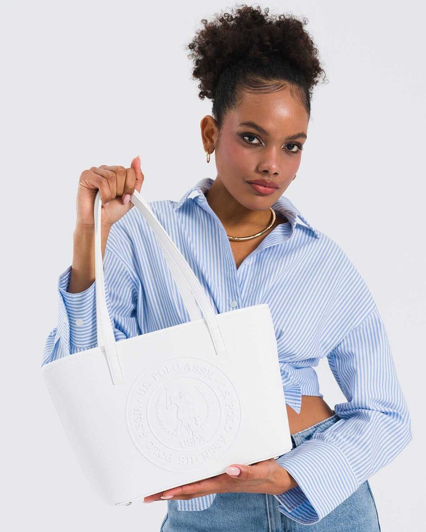 Us Polo Assn Logo Baskılı Omuz Çantası Beyaz
