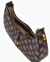 Guess Kuba Top Compartment Monogram Omuz Çantası Mocha Logo