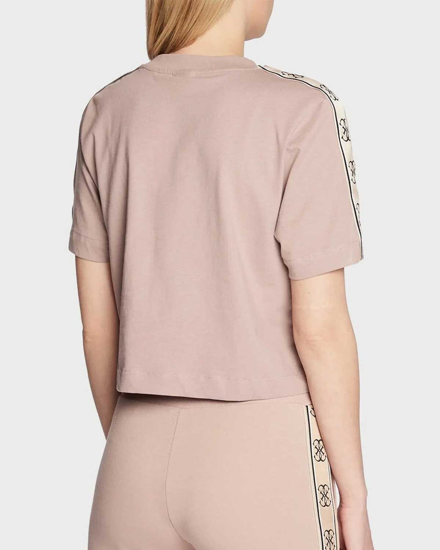 Guess Logo Şeritli Bisiktlet Yaka Tshirt Posh Taupe