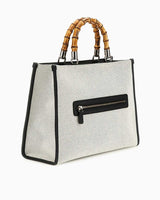 Guess Kerima Bamboo Logolu El Çantası Natural / Coal Logo