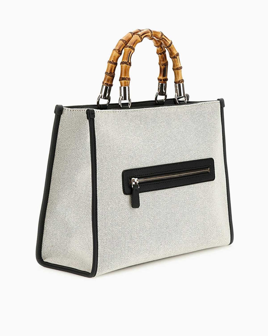 Guess Kerima Bamboo Logolu El Çantası Natural / Coal Logo