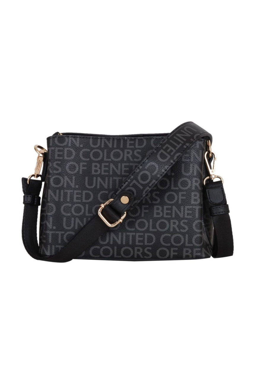 Benetton Çıt Çıtlı Monogram Çapraz Askılı Kadın Çantası Siyah
