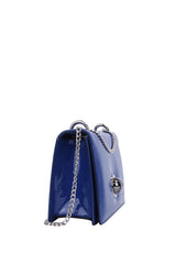 Günlük Zincirli Çapraz Kadın Çantası Lacivert  Rugan