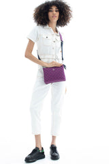 Benetton Mini Logo Baskılı Çapraz Askılı Kadın Çantası Mürdüm - Lacivert