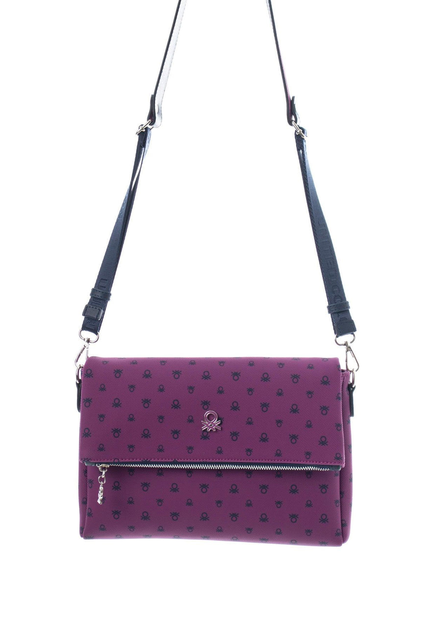 Benetton Kapaklı,Mini Logolu Çapraz Askılı Kadın Çantası Mürdüm - Lacivert