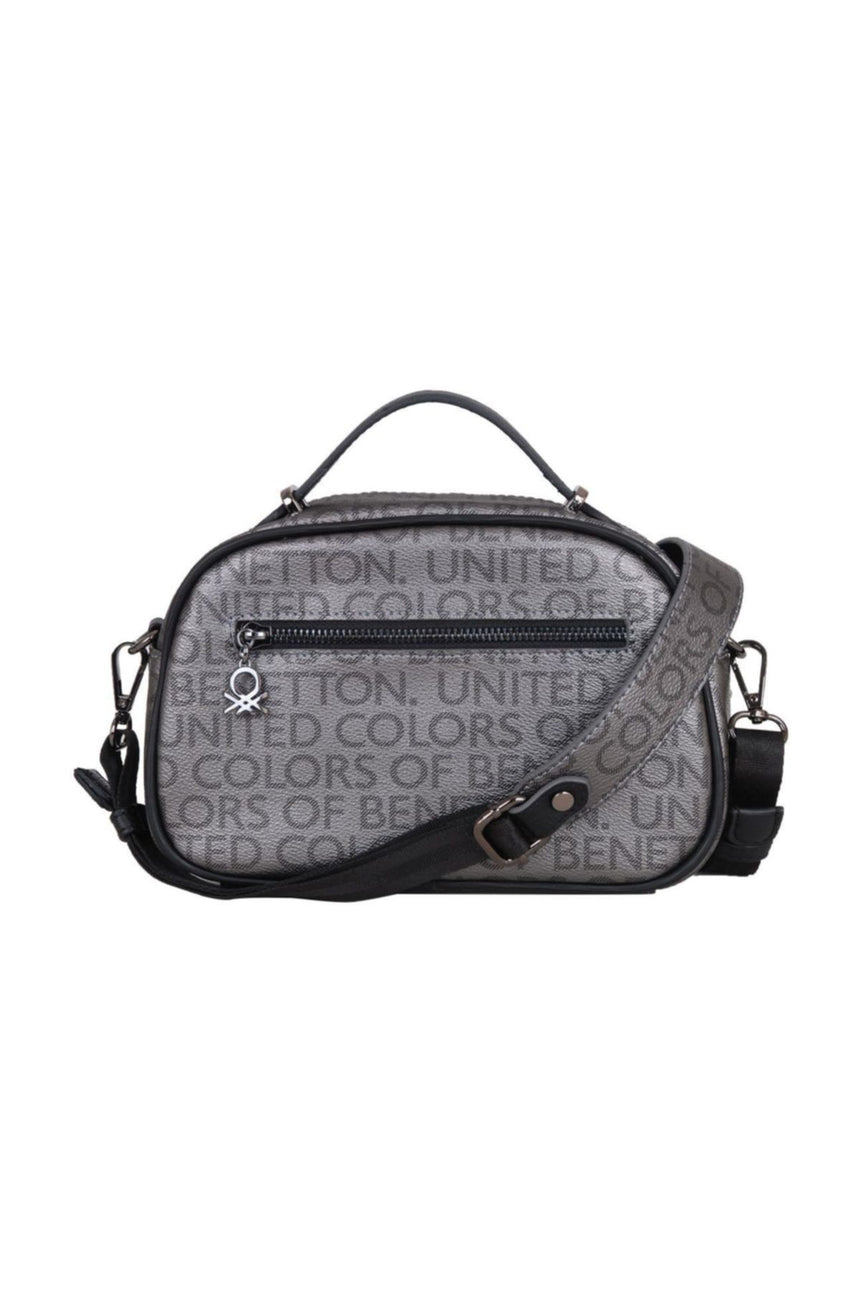 Benetton Minimal Mono Çapraz Askılı Kadın Çantası Platin - Siyah