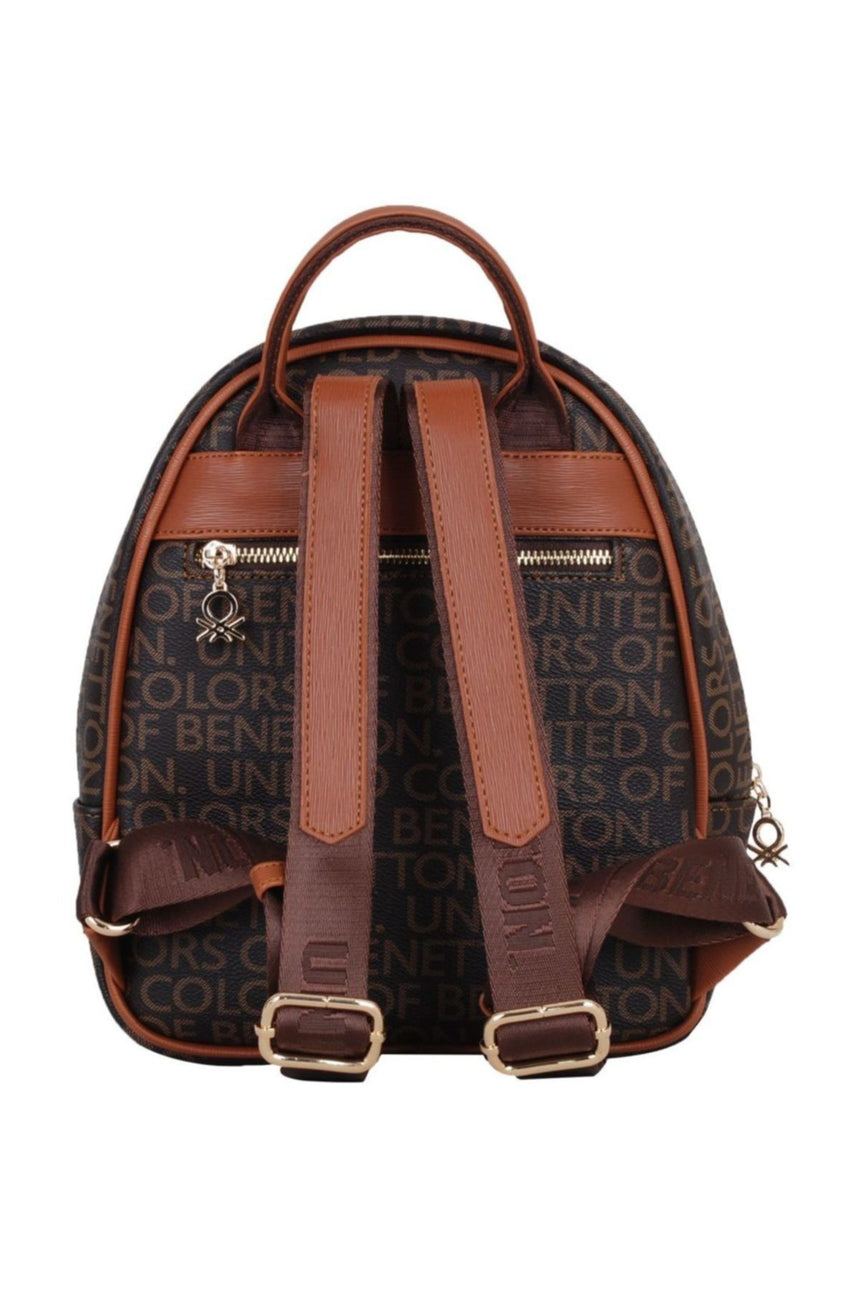 Benetton Çift Fermuar Detaylı Kadın Sırt Çantası Kahve - Taba