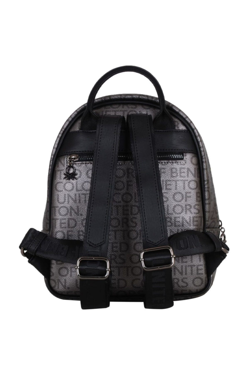 Benetton Çift Fermuar Detaylı Kadın Sırt Çantası Platin - Siyah