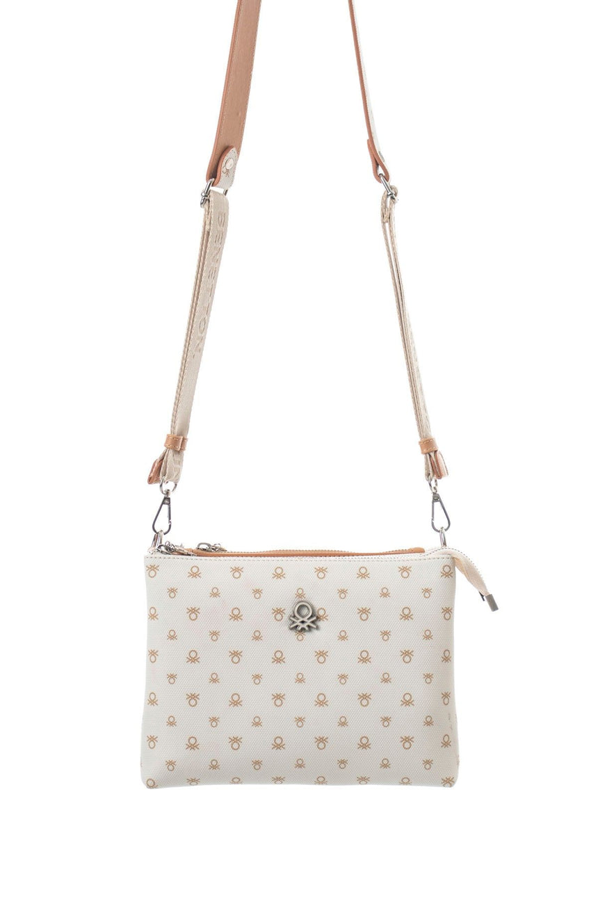 Benetton Mini Logo Baskılı Çapraz Askılı Kadın Çantası Bej - Açık Camel