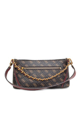Guess Izzy Top Zip Shoulder Bag Brown / Cherry