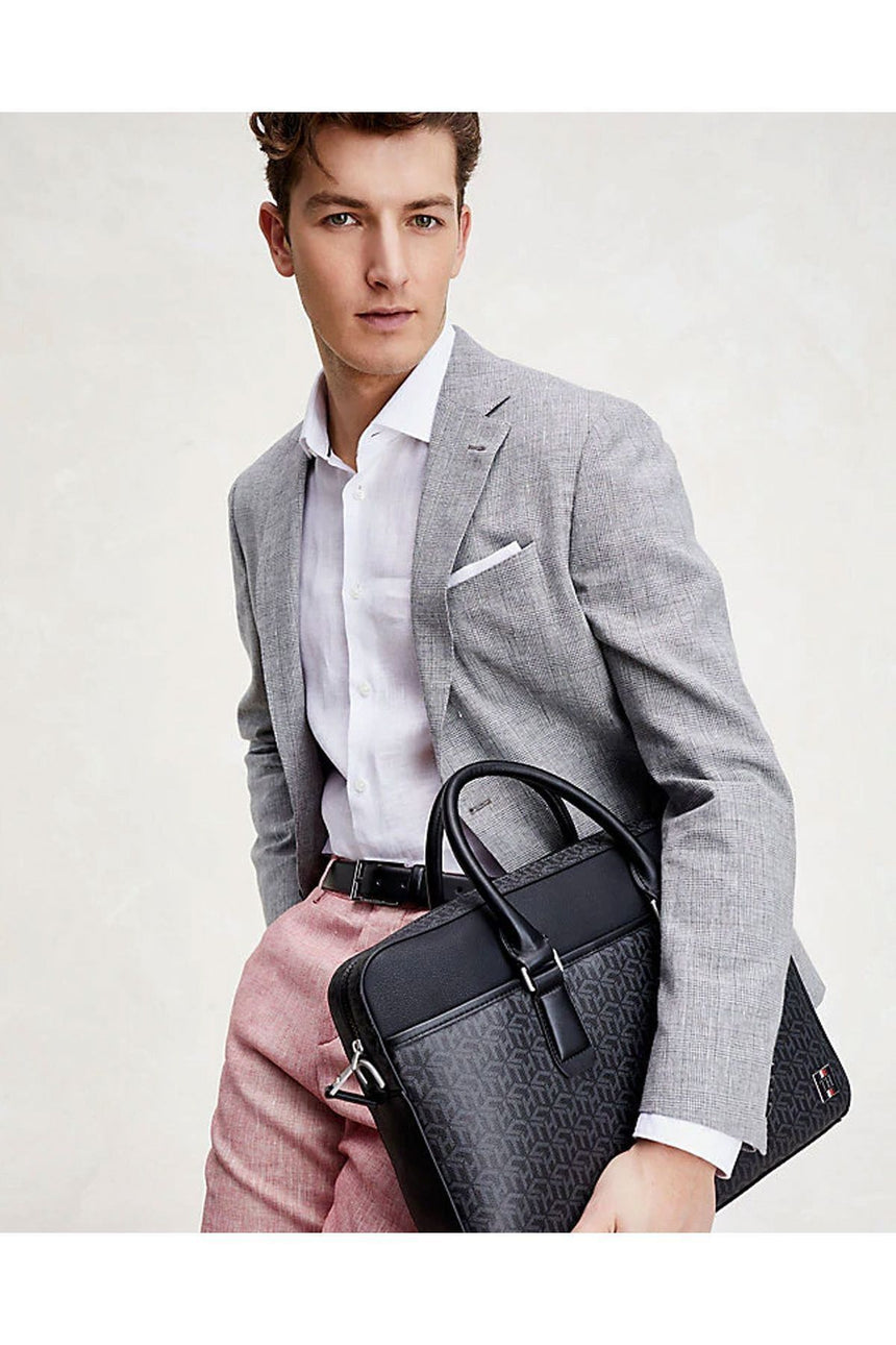 Tommy Hilfiger Coated Canvas Slim Erkek Evrak / Laptop Çantası Black Monogram