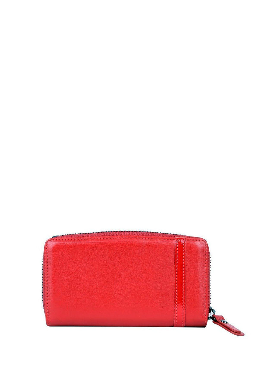 Grande 2 Küçük - 1 Büyük Şeffaf Bölmeli Kadın El Portföyü Kırmızı - Siyah