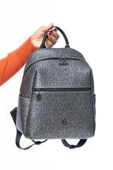 Benetton Metal Logolu Kadın Sırt Çantası Platin - Siyah