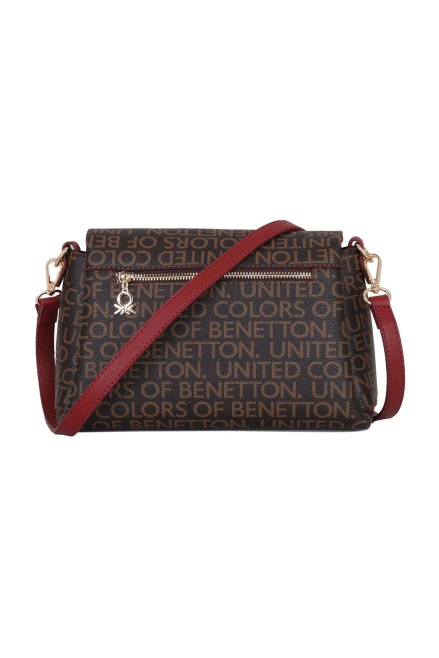 Benetton Kapaklı Çapraz Askılı Çanta Kahve - Bordo