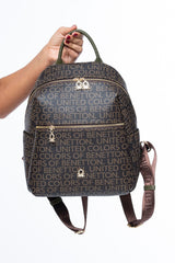 Benetton Metal Logolu Kadın Sırt Çantası Kahve- Haki