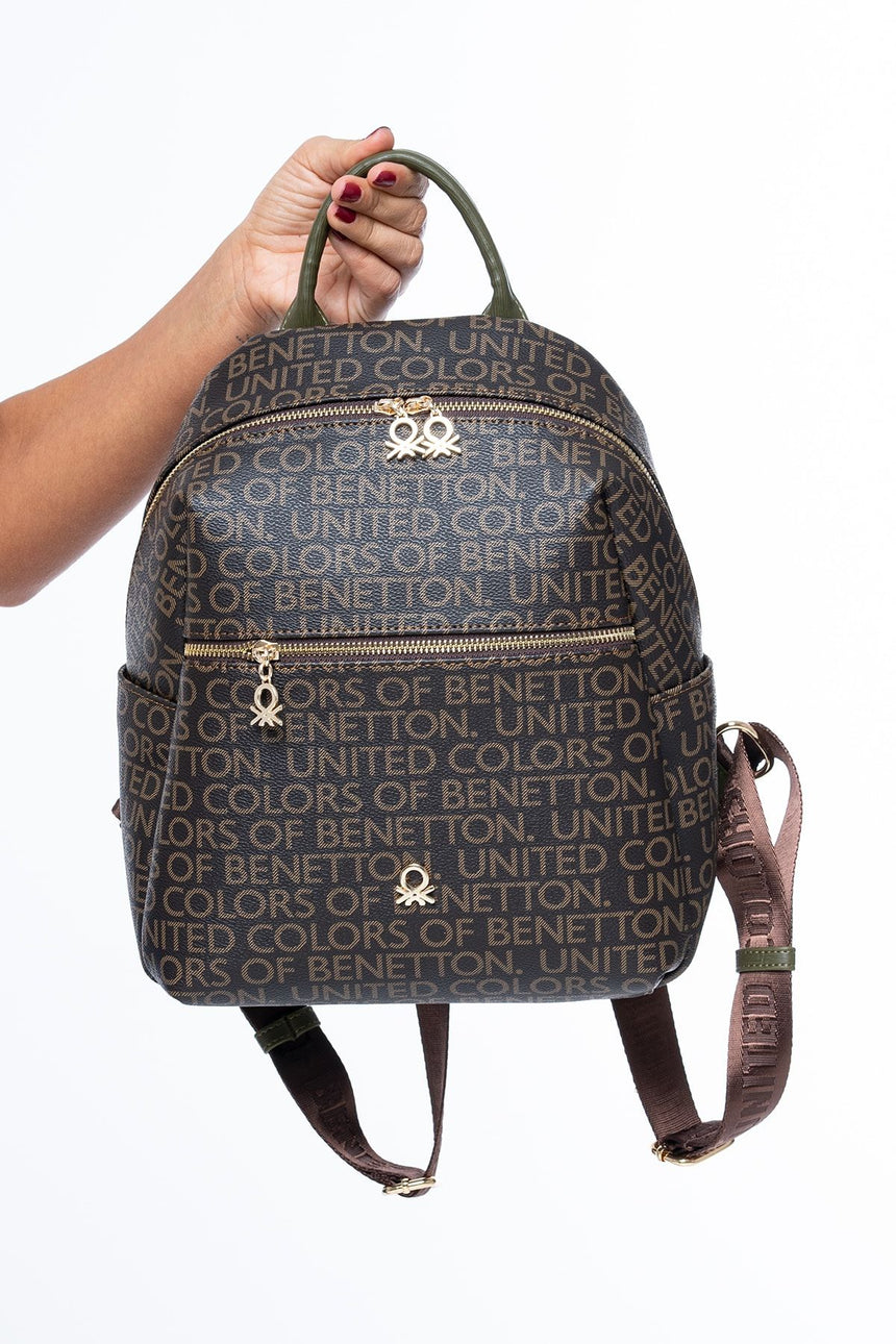 Benetton Metal Logolu Kadın Sırt Çantası Kahve- Haki