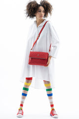 Benetton Kapaklı,Mini Logolu Çapraz Askılı Kadın Çantası Kırmızı - Camel