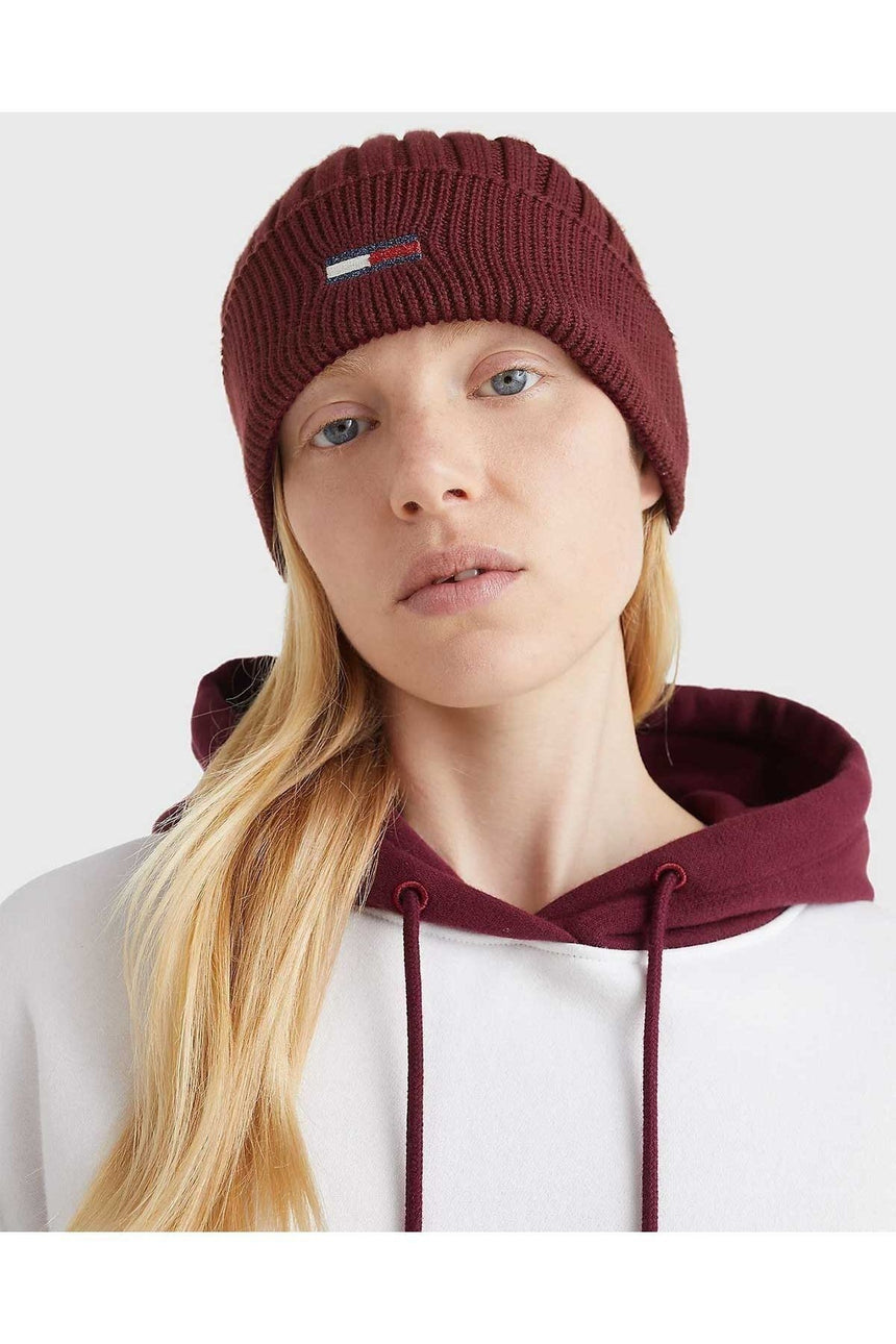 Tommy Hilfiger Knitted Hat Kadın Bere Deep Rouge