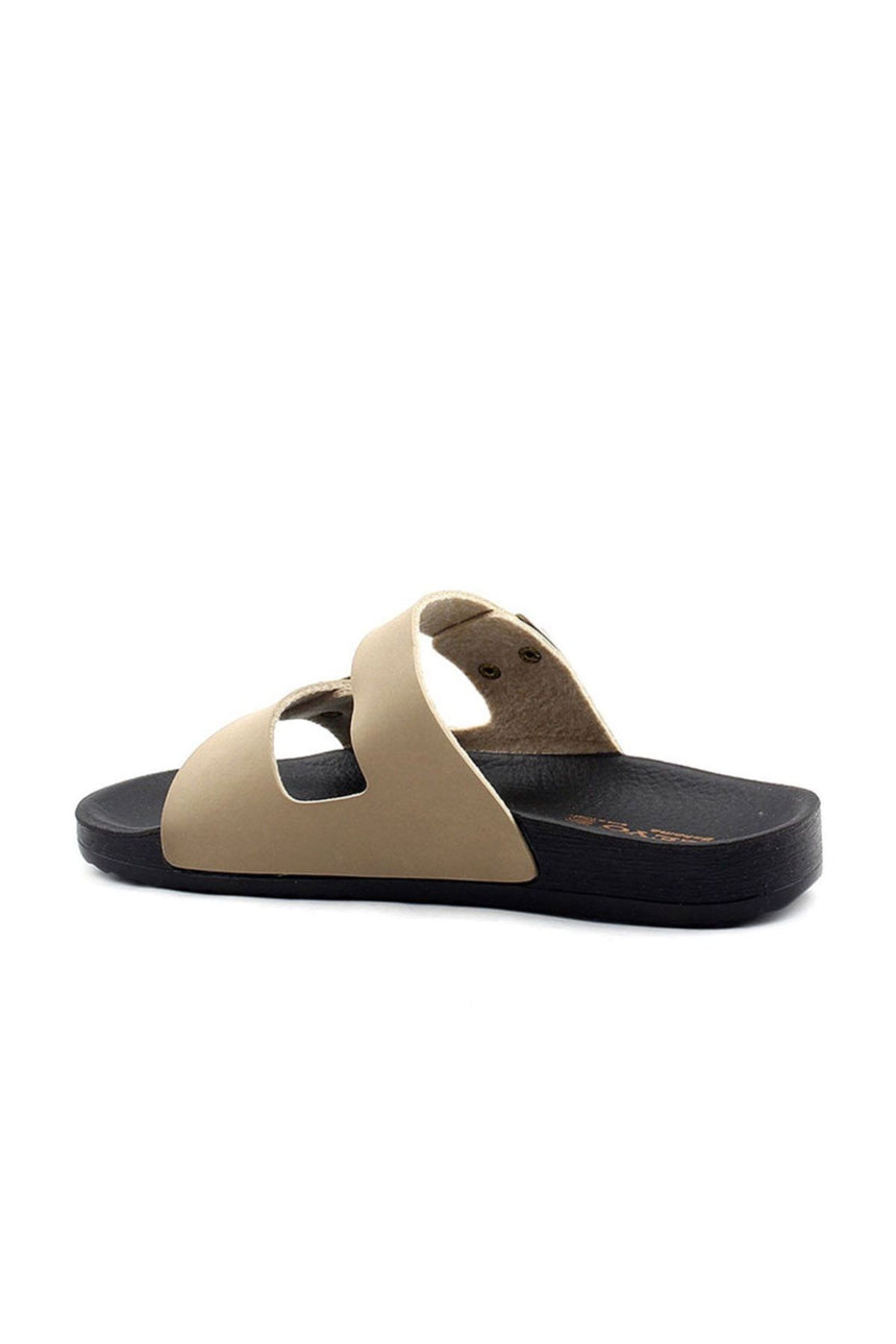 Ceyo Çift Kemer Tokalı Terlik Camel