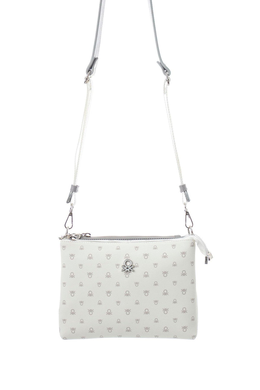 Benetton Mini Logo Baskılı Çapraz Askılı Kadın Çantası Beyaz - Gri