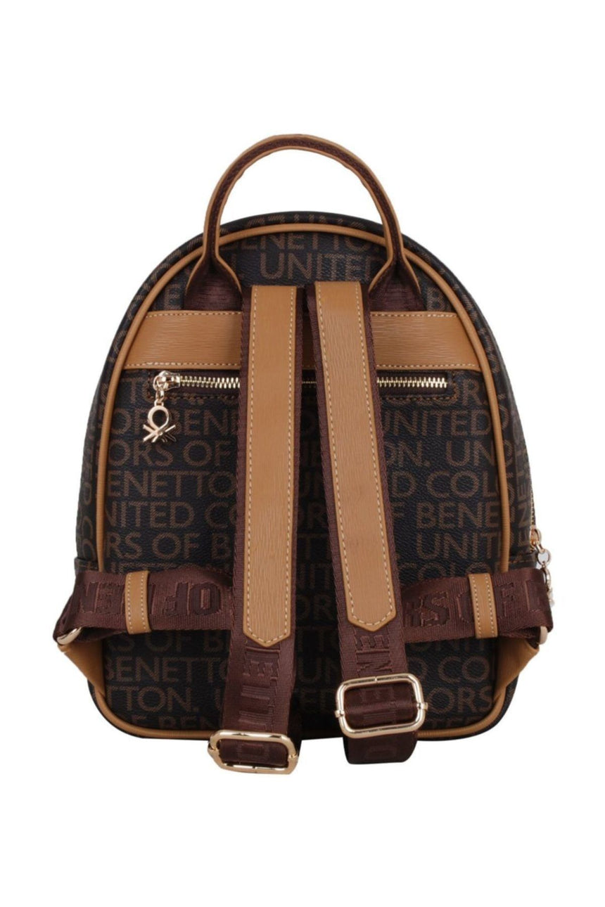 Benetton Çift Fermuar Detaylı Kadın Sırt Çantası Kahve - Hardal