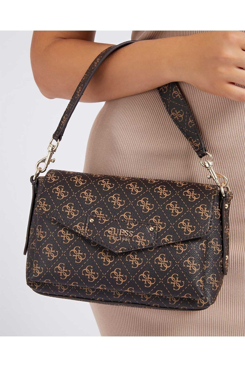 Guess Eco Brenton Flap Shoulder Bag Kadın Çapraz Askılı Çanta Brown Logo