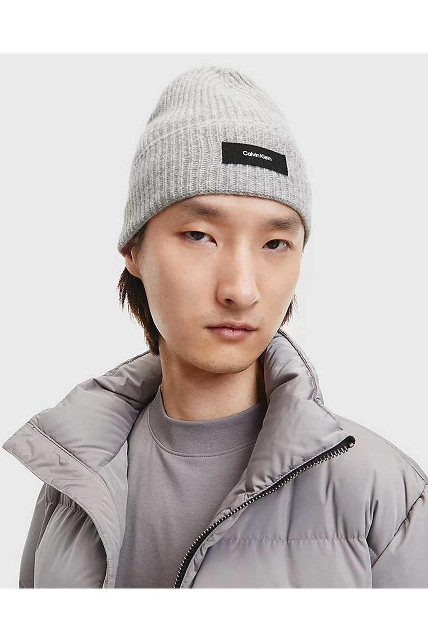 Calvin Klein Daddy Wool Rib Beanie Bere Grey