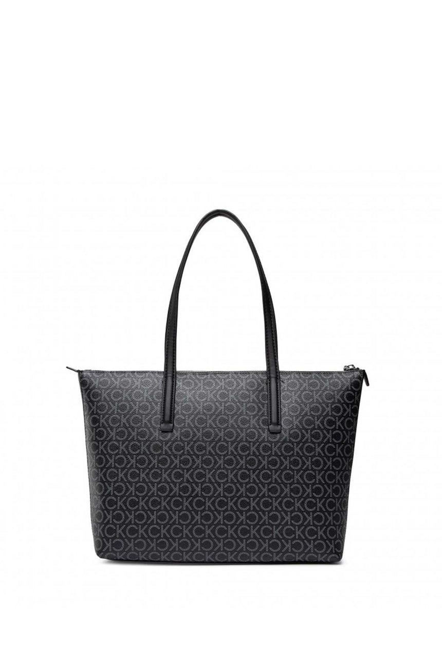 Calvin Klein Ck Monogram Baskılı Fermuarlı Kadın Omuz Çantası Black Mono