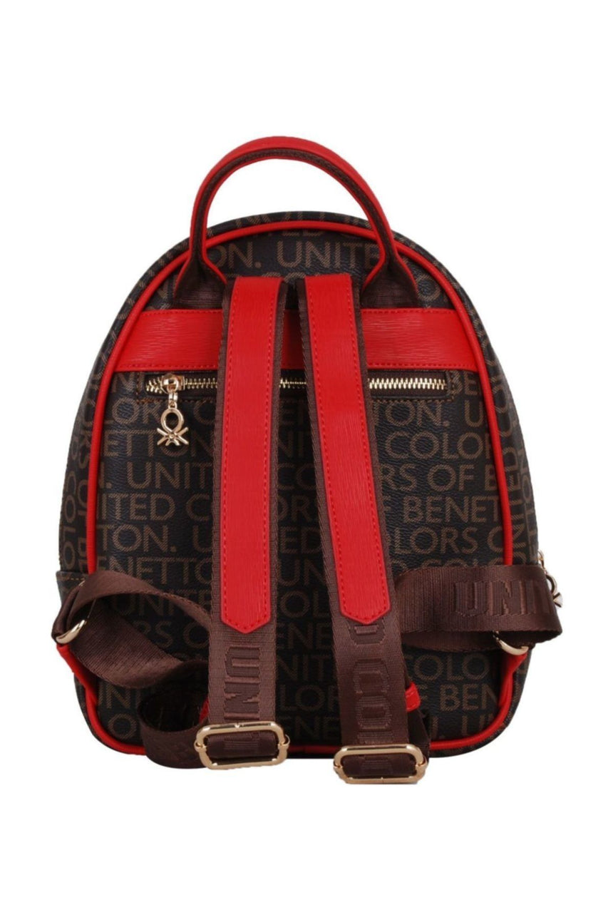 Benetton Çift Fermuar Detaylı Kadın Sırt Çantası Kahve - Kırmızı