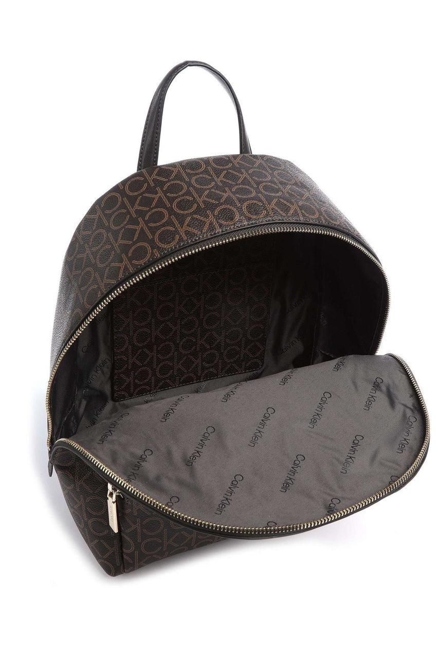 Calvin Klein Ck Monogram Baskılı Fermuarlı Kadın Sırt Çantası Brown Mono