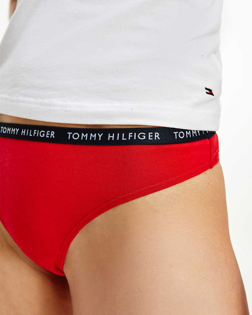 Tommy Hilfiger Thong Print 3'lü Kadın Tanga White/Desert Sky/Primary Red