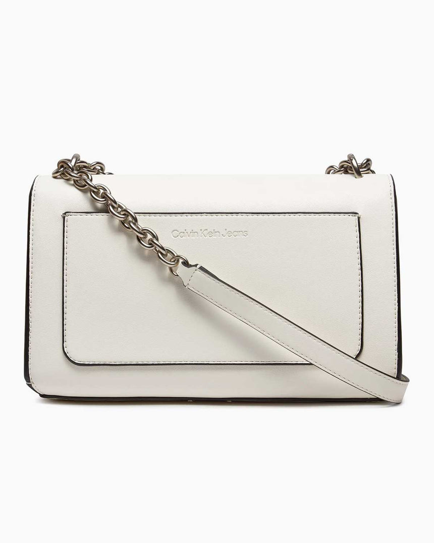 Calvin Klein Sculpted Flap Omuz Çantası White/Silver Logo
