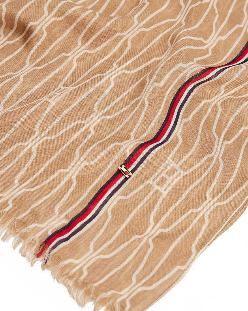 Tommy Hilfiger Şerit Detaylı Kadın Şal Safari Canvas