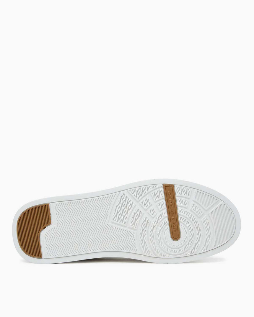 Tommy Hilfiger Kort Sanatsal Deri Erkek Sneaker Ecru/Hickory