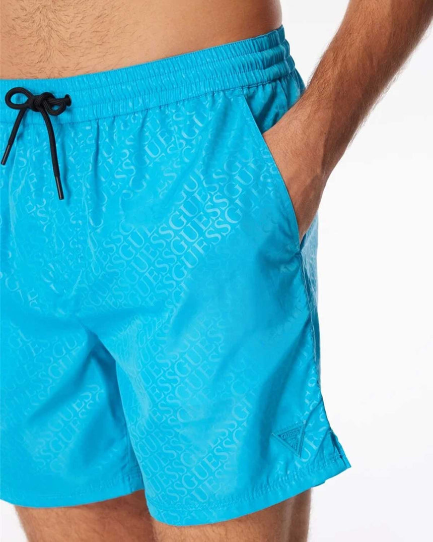 Guess Swimtrunk Bottoms Deniz Şortu Diamond Blue Embossed